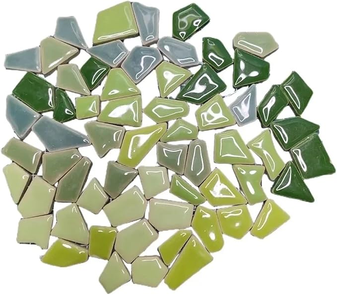 Mosaic Tiles 200g/7.05oz(Approx. 155-170pcs) Porcelain Mosaic Tiles 1-2.5cm 0.4mm Thickness Ceramic Mosaic Stones DIY Mosaic Craft Material(Green Mix)