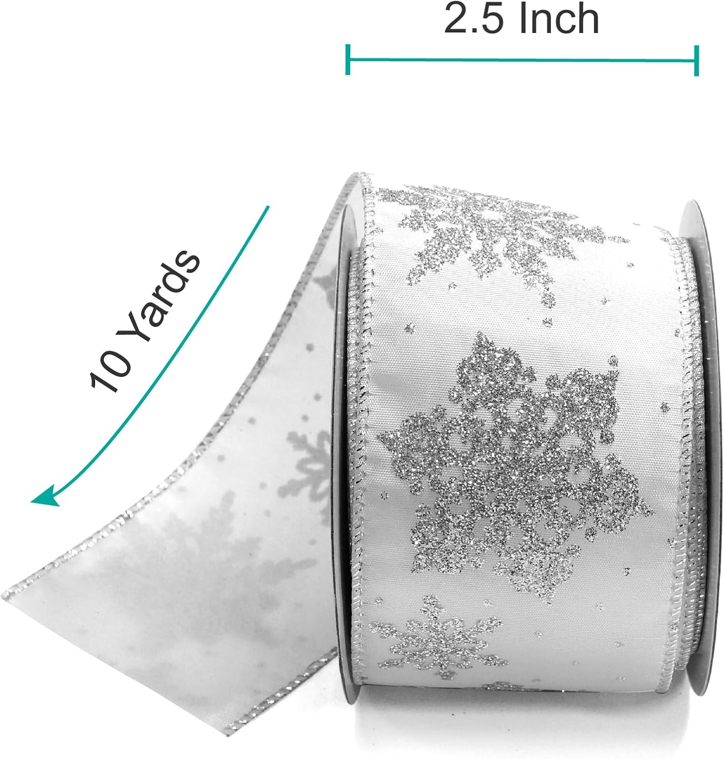 CT CRAFT LLC White Satin with Silver Snowflake Wired Ribbon 2.5 Inch x 10 Yards for Christmas Home Decor Tree Topper Bow Gift Wrapping DIY Crafts Wreath Garland - Crafty Corner