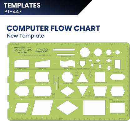 Pacific Arc - Computer Flow Chart Template - Drawing Aid Stencil for Professional or School Work - Size 6.188 x 9.75 inches.