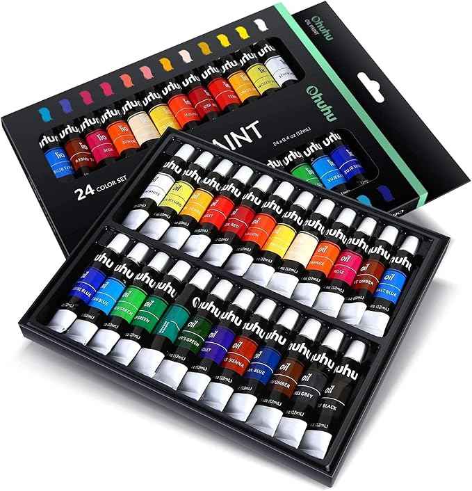 Ohuhu Oil Paint Set, 24 Oil-Based Colors, 12ml/0.42oz x 24 Tubes Non-Toxic Oil Painting Set Supplies for Canvas Painting Artist Kids Beginners Adults Classroom DIY Art Supplies Gift