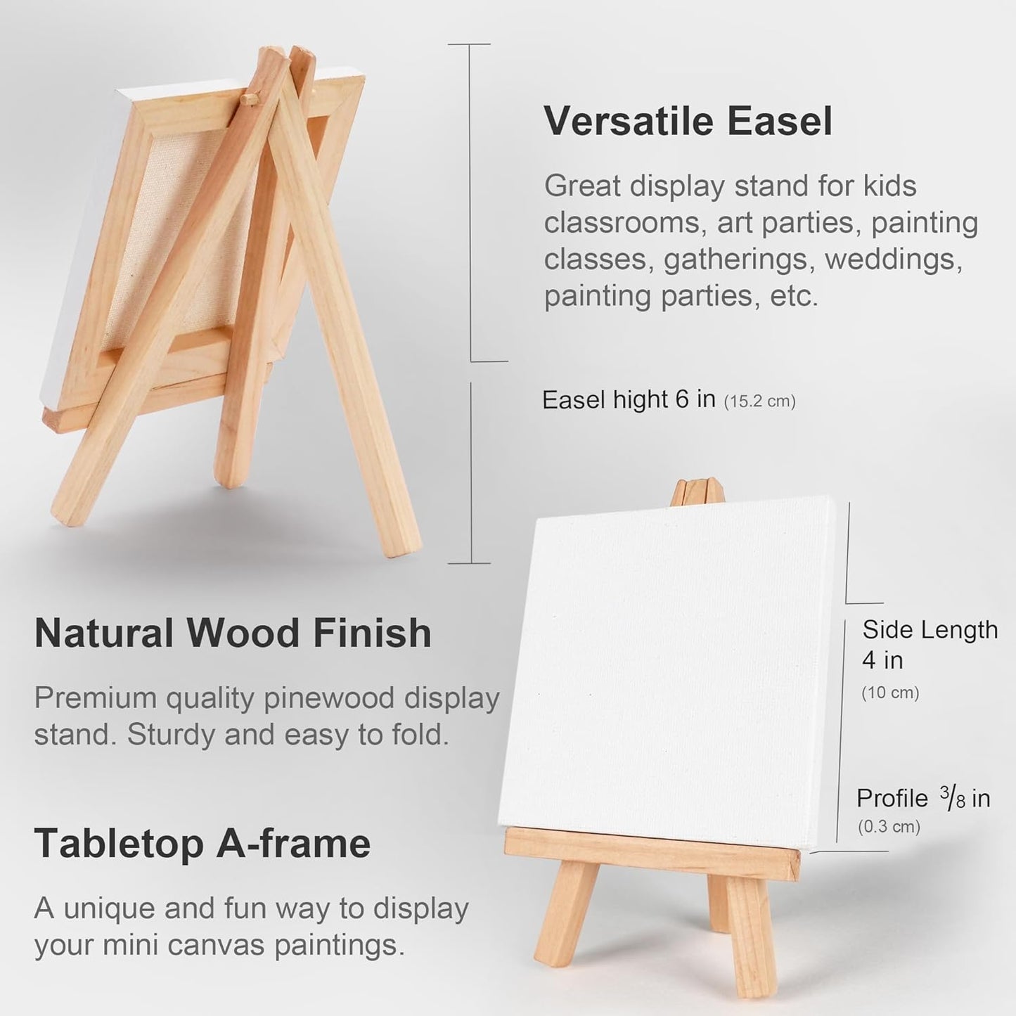 AUREUO Mini Canvas and Easel Set - 4x4 Inch/ 12 Pack - 2/5 Inch Profile Small Square Canvas with Display Stand - Art Gift Set Bulk Pack Canvases for Acrylic Painting & Craft