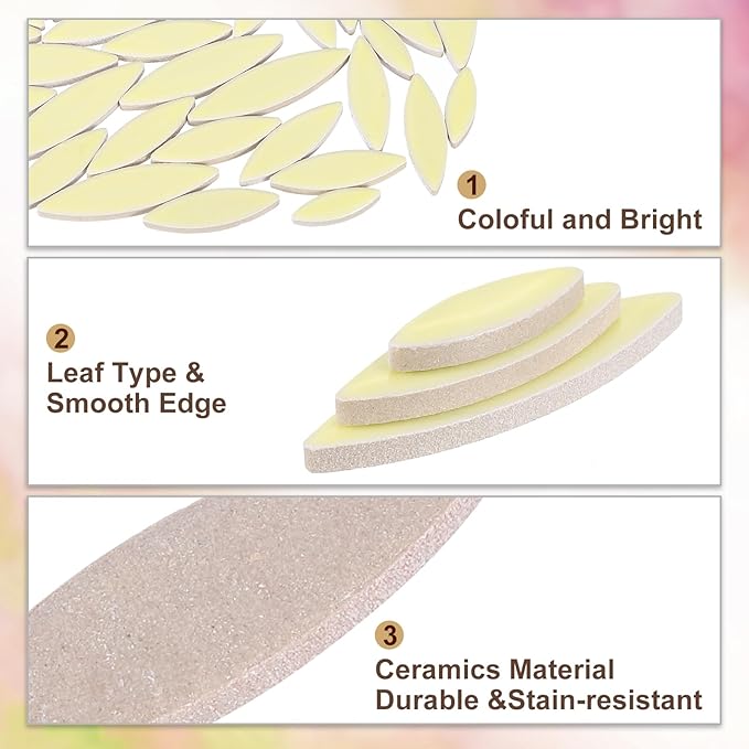 uxcell Ceramic Mosaic Tile, About 200g Teardrop Leaf Tile Mosaic Block for Handicrafts Artwork, Lemon Yellow