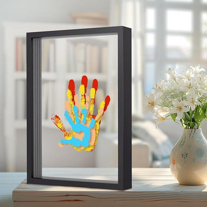 Family Handprint Kit, DIY Baby Hand Print Kit-Father's Day Gift - New Parent Gifts Ideas Hand and 4 Sheets Footprint Keepsake with Baby-Safe Paint(Black)
