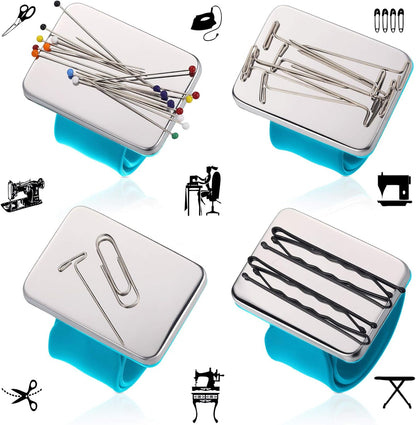 Magnetic Wrist Sewing Pincushion with 100 Pieces 1.5 Inch Ball Head Sewing Pins Set Wrist Magnetic Pin Holder Gift Supplies(Blue)