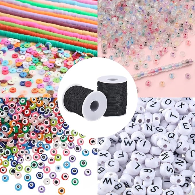2 Rolls 200 Yards 1MM Black Wax Cotton Cord Beading Rope Thread String Macrame Artisan Soft Sturdy Waxed Sewing Cords Spool for Jewelry Making Bracelets Necklace Crafting Vase Decor Supply