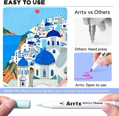 Arrtx 60 Colors Acrylic Paint Pens, Markers Paint Pens, Brush Tip for Rock Painting, Wood, Canvas, Stone, Ceramic, DIY Crafts Making Art Supplies-with Neon & Metallic & Regular Color-60A