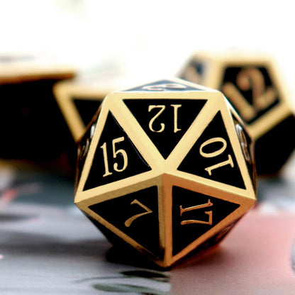Haxtec DND Metal Dice Set D&D Dice Compatible with Dungeons and Dragons Roleplaying Games-Glossy Enamel Dice (Gold Black)