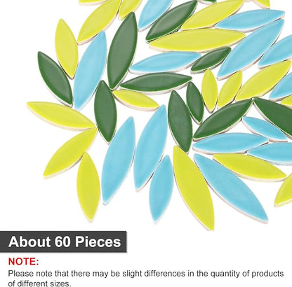 uxcell Ceramic Mosaic Tile, About 200g Teardrop Leaf Tile Mosaic Block for Handicrafts Artwork, Yellow/Blue/Green