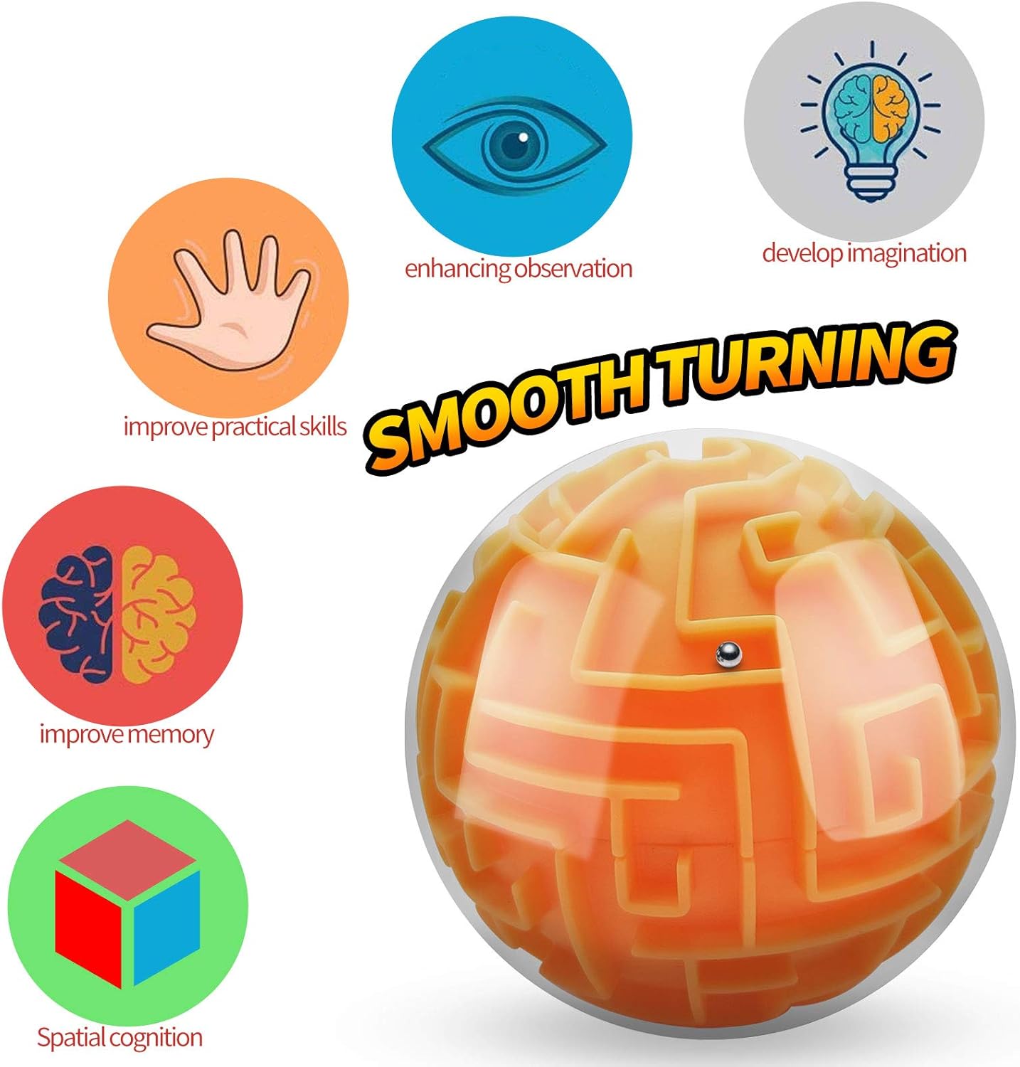 2 Pack 3D Maze Puzzle Ball - Brain Teaser Game, Gravity Memory Cube - Educational Toy Gifts for Students, Teens, Adults - Orange and Blue