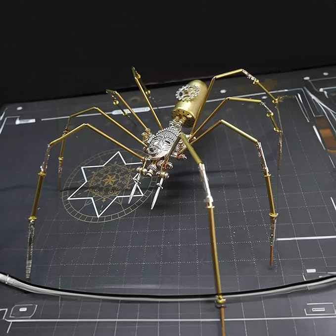 Steampunk Spider Metal Model Kit for Adults – DIY Mechanical Insect Sculpture with Brass Gear Details, 3D Retro Industrial Art Puzzle Craft for Home Office Decoration & Collectors Gift (Frons Spider)