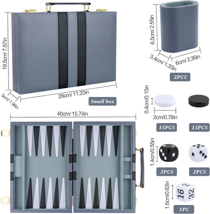 Backgammon Set 2 Players Classic Backgammon Sets for Adults Board Game with PU Leather Case Portable and Travel Backgammon Set (Grey, 11inch)