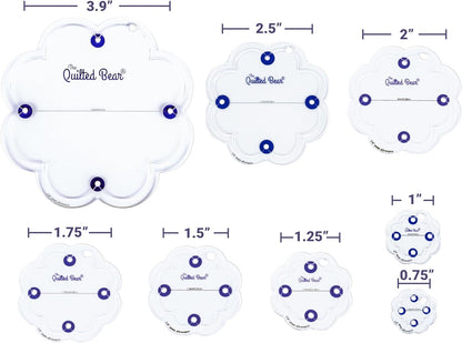 The Quilted Bear Flower Quilting Templates – 8 Clear Non-Slip Acrylic Quilt Templates for Precise Fabric Cutting & Stress-Free Machine Quilting - Ideal for Quilt & Sewing Supplies (¾–3")