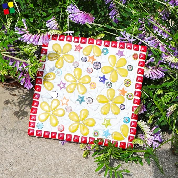 170g Ceramic Mosaic Tiles Pieces, Heart Star Oval Round Flower Shape Mosaics for Crafts Bulk,Student Adults Mosaic Kits Making (Star Mix)