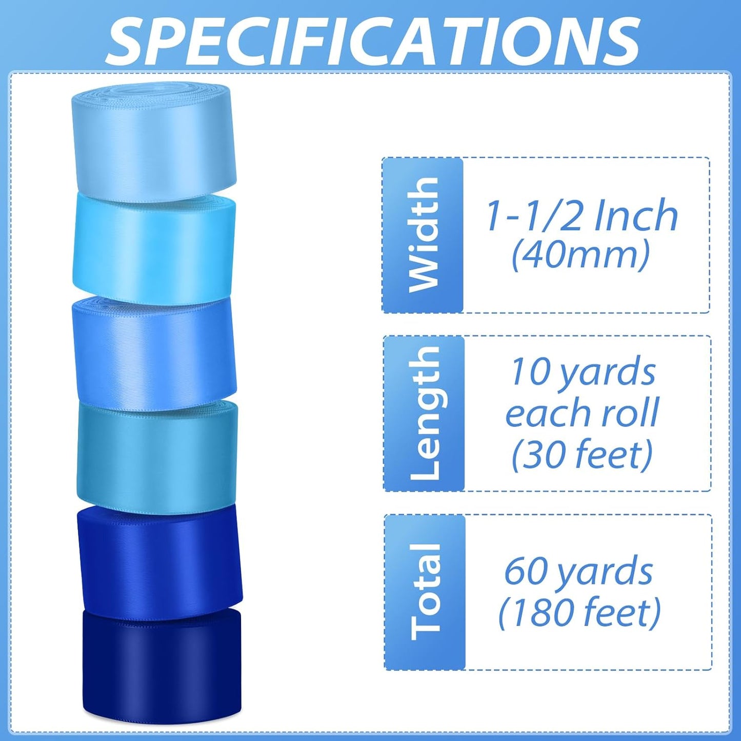1-1/2 Inch Blue Satin Ribbons for Crafts, 6 Rolls Single-Faced Blue Assorted Ribbons for Gift Wrapping Flower Bouquet Wedding Invitations Bridal Shower Hair Bows Garland Party Decor - Crafty Corner