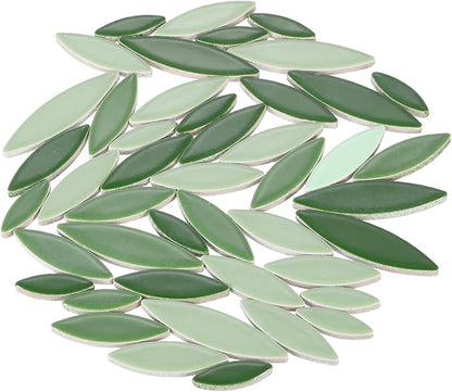 uxcell Ceramic Mosaic Tile, About 200g Teardrop Leaf Tile Mosaic Block for Handicrafts Artwork, Deep Green/Green