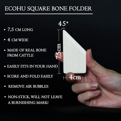 ECOHU Square Bone Folder - Genuine Bone, Paper & Leather Crafts, Card Making, Origami, Bookbinding, Scrapbooking, Non-Scratch, Non-Stick