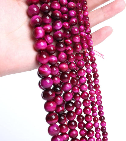 32PCS 12mm AAA Natural Rose Red Tiger Eye Agate Stone Round Loose Beads for Jewelry Making Semi-Precious Beads DIY Bracelet Necklace (Rose Red Tiger Eye Stone, 12mm)