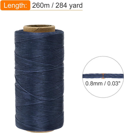 MECCANIXITY Waxed Thread,284 Yard 0.8mm 150D Flat Wax Thread Polyester Waxed String for Leather Sewing Hand Weaving Book Binding Home Decoration,Deep Blue