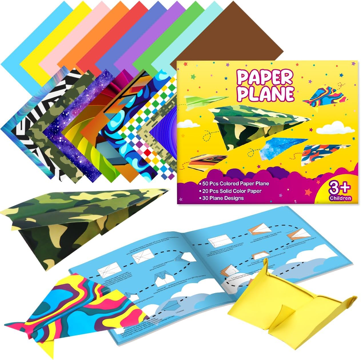 Pigipigi Kids Craft Origami Paper Kit for Kids Ages 5-8 8-12, with Guiding Book, 70 Sheets DIY Art and Crafts Supplies, Colorful Folding Papers Set Projects Gifts Activity for Boy Girl Toys(Plane) - Crafty Corner