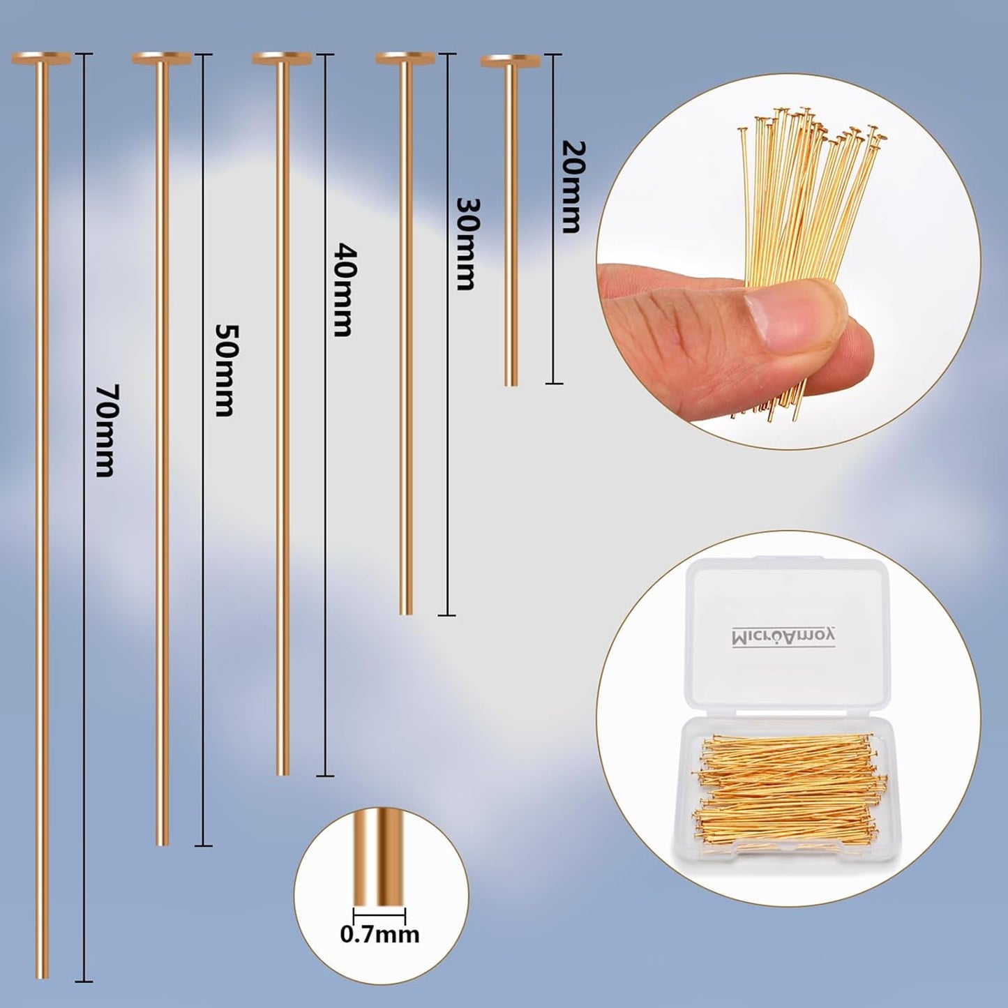 150pcs 18K Gold Filled Flat Head Pins Non Tarnish Craft Earring Bracelet Jewelry Making Accessories Supplies (40mm (1.57in), Gold-Flat Head Pin) - Crafty Corner