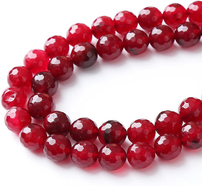 45pcs 8mm Faceted Red Jade Gemstone Beads Natural Stone Round Loose Spacer Beads for Jewelry Making DIY Bracelet Necklace 1 Strand 15inch