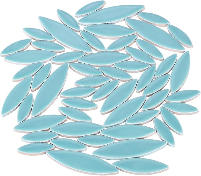 uxcell Ceramic Mosaic Tile, About 200g Teardrop Leaf Tile Mosaic Block for Handicrafts Artwork, Peacock Blue