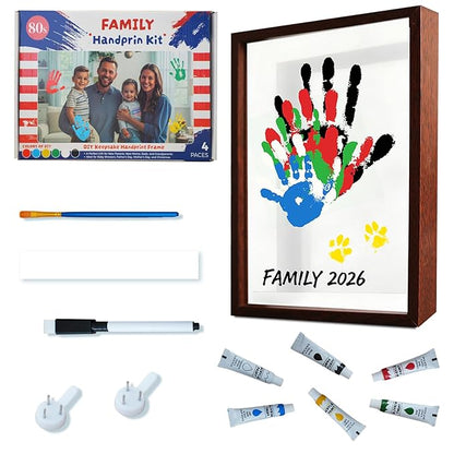 80S Family Handprint Kit, Handprint Art Craft DIY Kit, Baby Hand Print Gift for New Moms, Parents, Grandparents, 6 Safe, Non-Toxic Paints, Ideal for Mother's Day, Father's Day, Anniversary & More