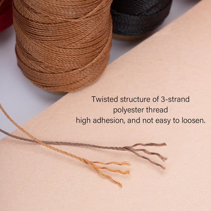 WUTA Leather Waxed Thread Round Polyester Sewing Threads Leather Craft Hand Stitching Line DIY Bracelet Thread Repair Work Cord with 12 Pcs Needles and Storage Bag (0.65mm)