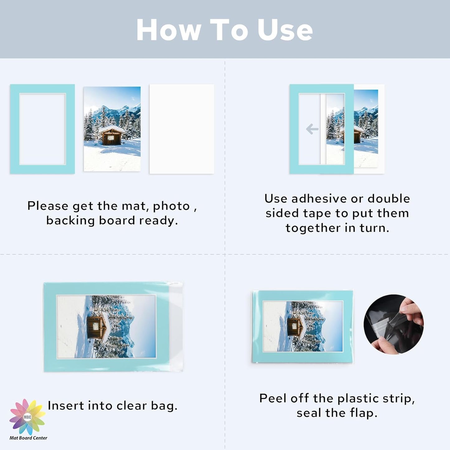 Mat Board Center, Pack of 25, 5x7 for 4x6 Mix Color Mat Kit - Acid Free, 4-ply Thickness, White Core - Includes Backing Boards and Clear Bags - for Pictures, Photos, Framing