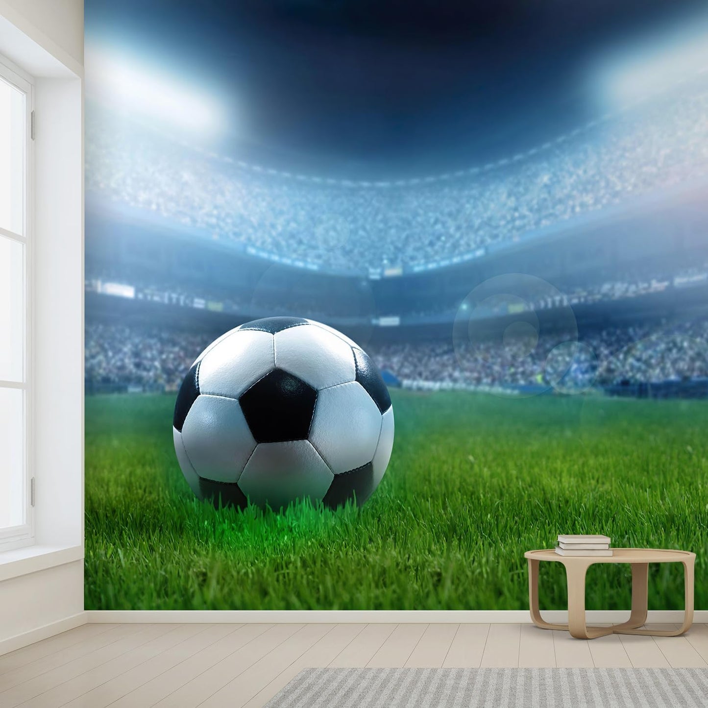 wall26 Wall Sticker/Wall Mural Close Up of a Football Ball on a Full Stadium, Not Peel and Stick, Non-Woven Wallpaper Decorative for Bedroom, Living Room, Office - 120x144 inches