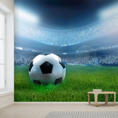 wall26 Wall Sticker/Wall Mural Close Up of a Football Ball on a Full Stadium, Not Peel and Stick, Non-Woven Wallpaper Decorative for Bedroom, Living Room,Office - 132x144 inches