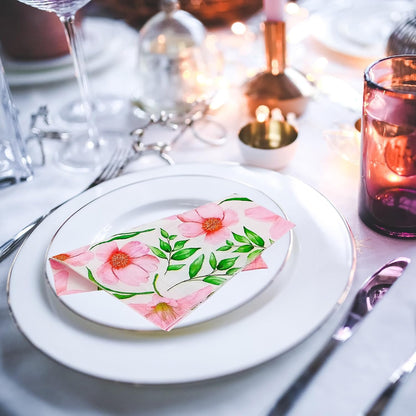 Paper Napkins 80 Pack 2 Ply Floral Beverage Luncheon Dinner Paper Napkins Flower Print Disposable Napkins for Wedding Anniversary Celebrations, 6.5X6.5 Inches Folded