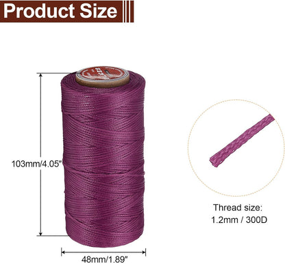 uxcell Flat Leather Sewing Waxed Thread, 140m / 153 Yards Polyester Wax String, 300D Wax Stitching Cord for Leather Crafts, Bookbinding, Bracelets Braided, Fuchsia