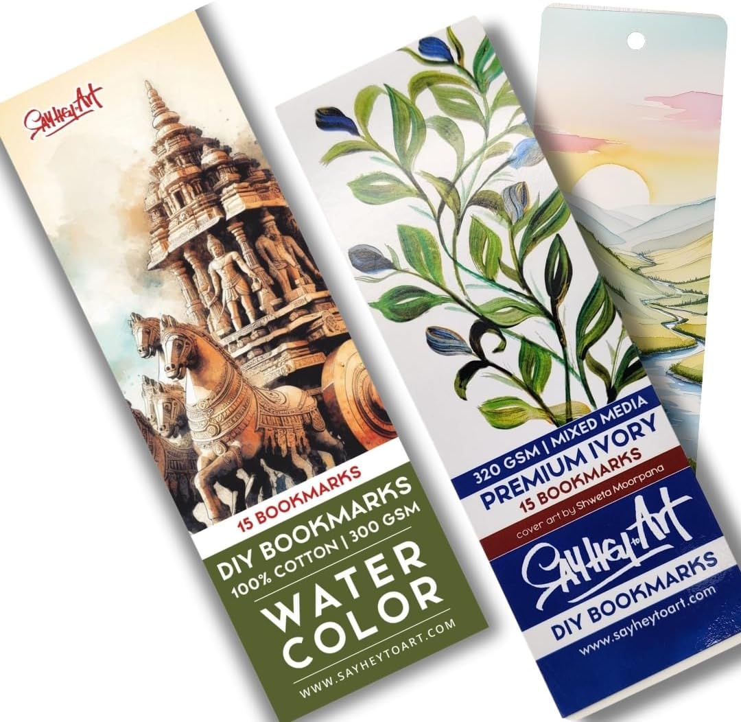Artist Bookmark Sketchpad Combo – 300 GSM 100% Cotton & 320 GSM Cellulose Ivory Paper | Premium Mixed Media Paper for Watercolor, Gouache, Calligraphy & Ink – Bookmark Size 6x2” - Crafty Corner