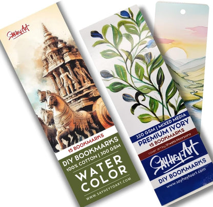 Artist Bookmark Sketchpad Combo – 300 GSM 100% Cotton & 320 GSM Cellulose Ivory Paper | Premium Mixed Media Paper for Watercolor, Gouache, Calligraphy & Ink – Bookmark Size 6x2” - Crafty Corner