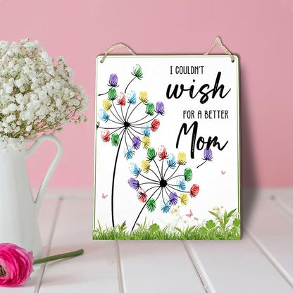 Dandelion DIY Fingerprint Art Hanging Sign, Mothers Day Fingerprints Craft, Baby's First Finger Print Mother's Day Gifts for Mom, Project Memory Keepsake Kids Activity PreK Preschool (Wish Mom)
