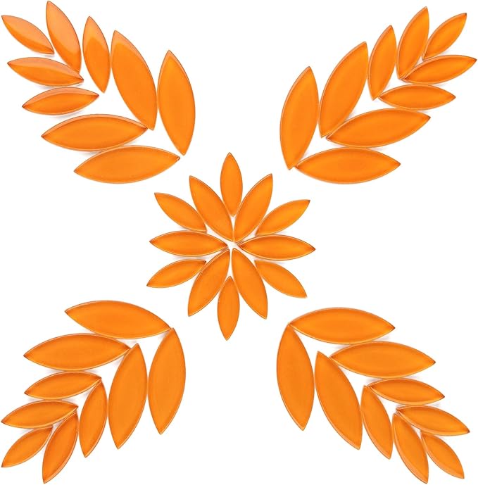 Youway Style Orange Leaf Mosaic Tiles for Crafts Bulk,200g Petal Mosaic Glass Pieces,Flower Glass Tiles for Christmas Mosaic Decorations,Garden Mosaic Supplies Kit