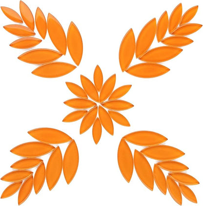 Youway Style Orange Leaf Mosaic Tiles for Crafts Bulk,200g Petal Mosaic Glass Pieces,Flower Glass Tiles for Christmas Mosaic Decorations,Garden Mosaic Supplies Kit