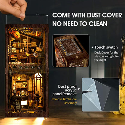 [2025 New] Coffee House Book Nook Kit with Dust Cover & LED Light, DIY Miniature House Kit Toy, 3D Wooden Puzzle Bookshelf Decor Building Kit, Birthday Gifts for Family & Friends