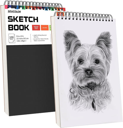 Professional Drawing Supplies for Sketch, Charcoal, Colored, Graphite, Pastel Pencils & Sticks. Soucolor 2-Pack 9" x 12" Sketch Book, 200 Sheets Spiral Bound 68lb/100gsm Paper for Kids Adults Artists - Crafty Corner