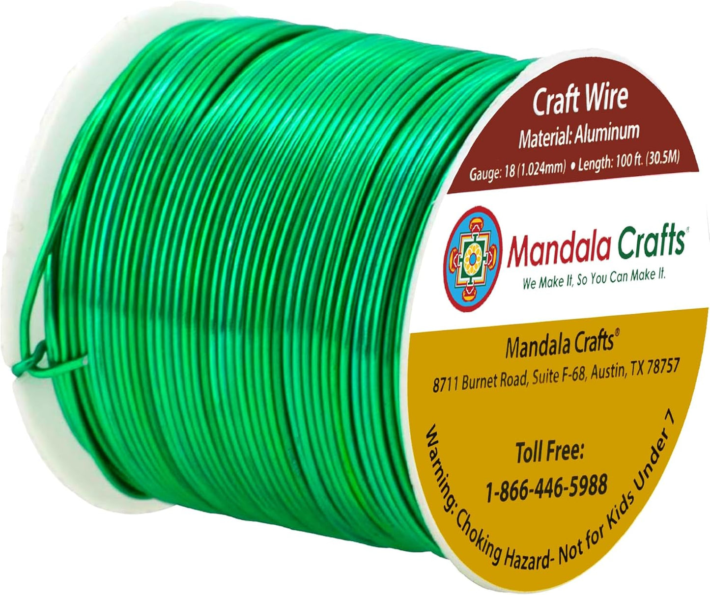 Mandala Crafts 18 Gauge Anodized Aluminum Craft Wire for Jewelry Making - 100 FT Colored Flexible Kelly Green Wire - Bendable for Bonsai Armature Crafting Sculpting - Crafty Corner
