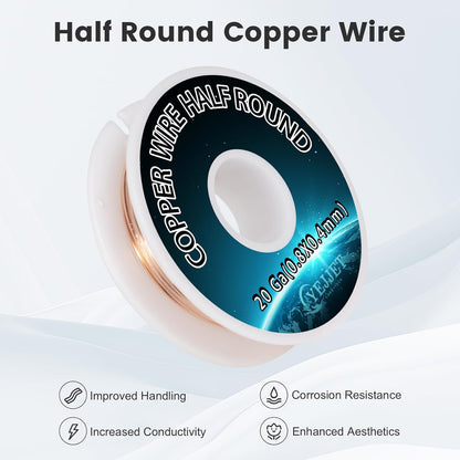Extra Long 20 Gauge Copper Wire Half Round - 3.0 oz (115 Feet) Conductive Metal Wire for Model Making & Wire Wrapping