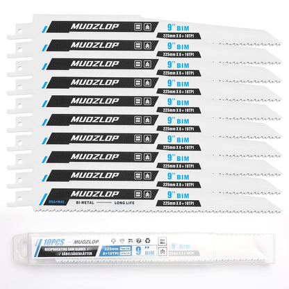 MUOZLOP10Pack 9inch Reciprocating Saw Blades Set,8+10TPI High Carbon Saw Blades,Metal Saw Blades with Organizer Case (10, 8+10TPI/225mm)