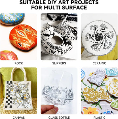Arrtx Acrylic Paint Pens, 10 Pack Extra Brush Tip White Paint Markers Metallic for Rock Fabric Wood Glass Canvas Ceramic, 4 White 4 Black 1 Gold & 1 Silver, Water Based Ink, DIY Crafts