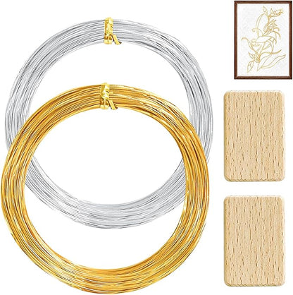 WINUSD Cloisonne Wire 20m Gold & Silver (1x0.3mm) | Jewelry Making Tools Kit with 2 Wire Straightening Boards for DIY Metalwork, Home Decor, Crafting Gifts, Artisan Supplies & Beginners/Professionals