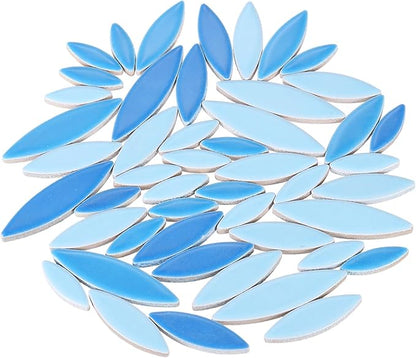 uxcell Ceramic Mosaic Tile, About 200g Teardrop Leaf Tile Mosaic Block for Handicrafts Artwork, Blue/Sky Blue
