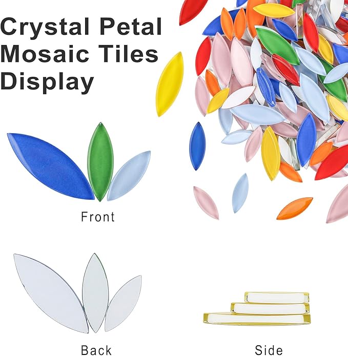 Youway Style 1lb Petal Mosaic Tiles for Crafts,Glass Flower Mosaic Tiles, Vibrant Multicolor Glass Pieces for DIY Coasters & Garden Decor Accents
