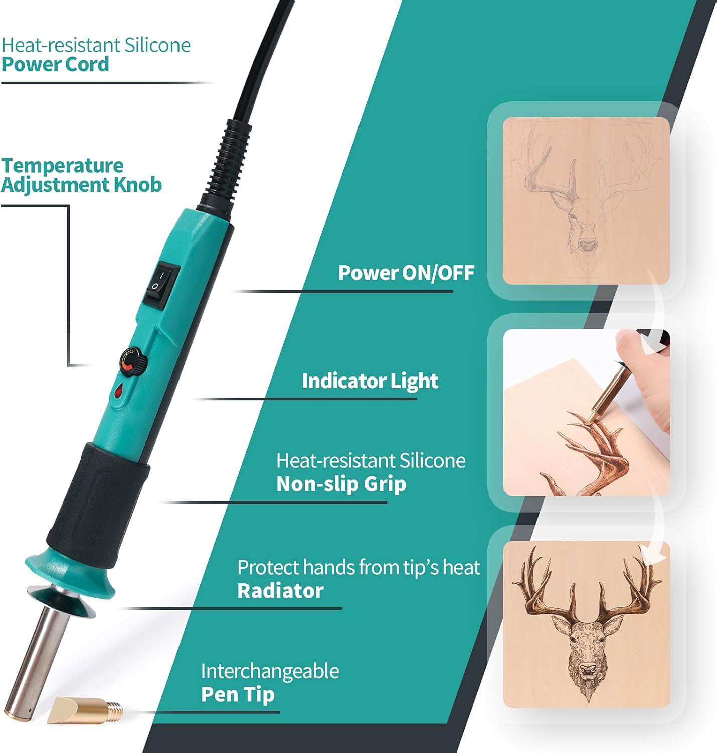 YIHUA 930-IV Pyrography Wood Burning Pen Kit Adjustable Temperature, Power Switch, Heat Deflector, Rubber Grip with 10 Pyrography Tips, 2 Wood Pieces, Flip-Up Pen Stand, for Woodburning DIY Crafts - Crafty Corner