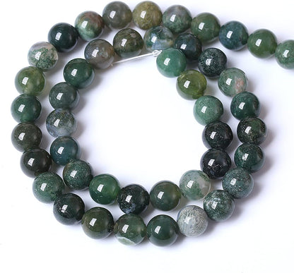 32PCS 12mm Natural Green Moss Agate Beads Gemstone Round Loose Spacer Beads for Jewelry Making DIY Bracelet Necklace Earrings 15" Inch
