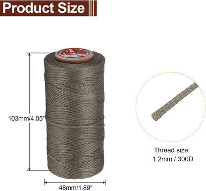 uxcell Flat Leather Sewing Waxed Thread, 140m / 153 Yards Polyester Wax String, 300D Wax Stitching Cord for Leather Crafts, Bookbinding, Bracelets Braided, Gray Brown